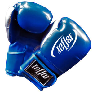 10 oz blue laminate vinyl boxing glove with thumb tie and palm vent excellent mid tier boxing glove.