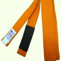 Junior orange bjj belt for kids with black stipe and black sock martial arts